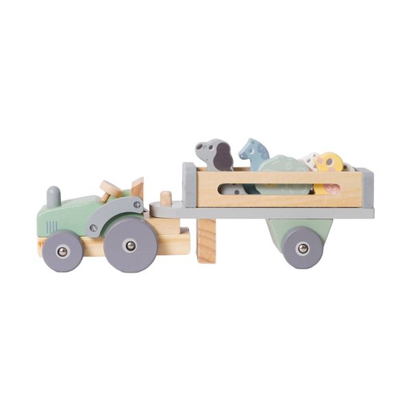 Phoohi Houten Traktor Met Trailer 8-Delig - Pastelkleur Phoohi Houten Traktor Met Trailer 8-Delig - Pastelkleur