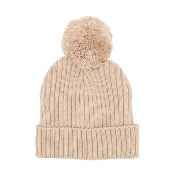 Puck Knit Pompom Muts - Sand Puck Knit Pompom Muts - Sand