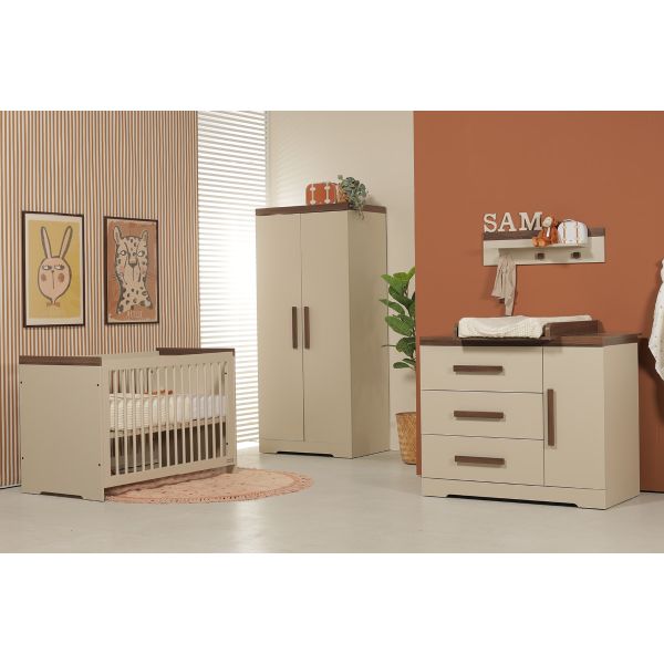 Interbaby Ledikant 60 x 120 - Commode 3 Laden / 1 Deur Pebble