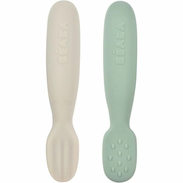 Beaba Oefenlepel Silicone Sage Green / Velvet Grey Set 2-Pack