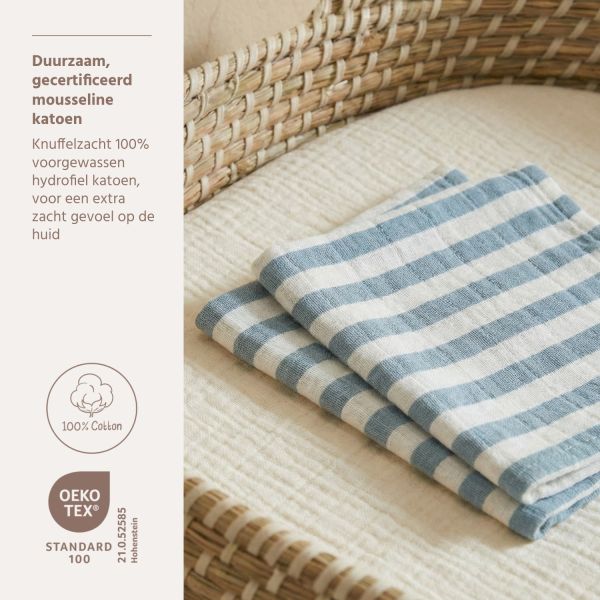Meyco Baby Fat Stripe Washandjes - 2 Stuks - Pre-washed Hydrofiel - Jeans Blue