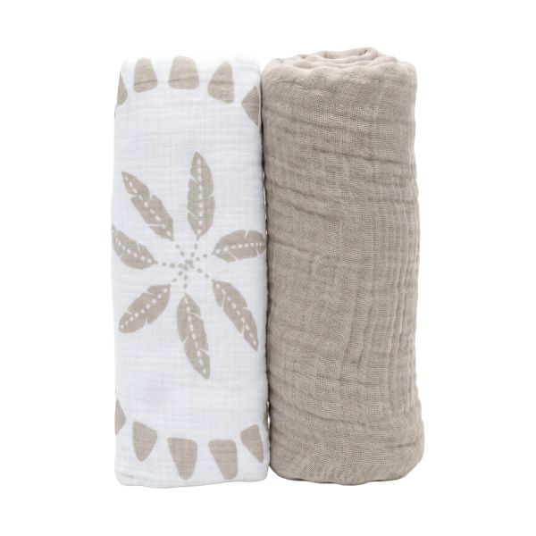 Noukie's Moon Feathers Hydrofiele Doeken - 2 Stuks - 100 x 100 cm - Beige Noukie's Moon Feathers Hydrofiele Doeken - 2 Stuks - 100 x 100 cm - Beige
