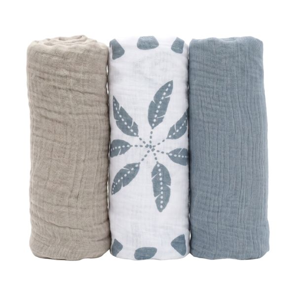 Noukie's Moon Feathers Hydrofiele Doeken - 3 Stuks - 70 x 70 cm - Beige/Blauw