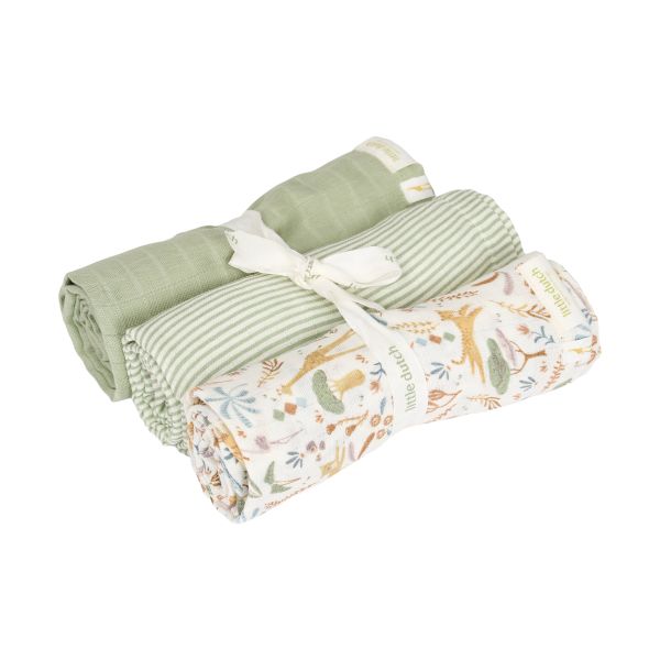 Little Dutch Safari Wonders Omslagdoek Set - 70 x 70 cm - Groen Little Dutch Safari Wonders Omslagdoek Set - 70 x 70 cm - Groen