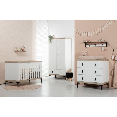 Interbaby Ledikant 60 x 120 - Commode 3 Laden - Hanglegkast 2-Deurs Strips Wit