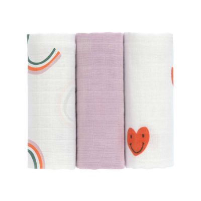 Lässig Multidoek Swaddle & Burp GOTS Happy Rascals 60x60cm 3Pack