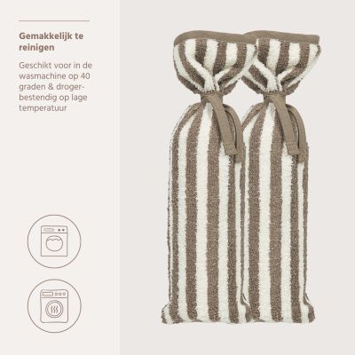 Meyco Kruikenzak - Badstof Jacquard Fat Stripe - Taupe - 2-pack Meyco Kruikenzak - Badstof Jacquard Fat Stripe - Taupe - 2-pack