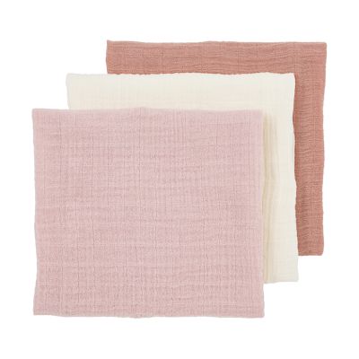 Meyco Baby Uni Monddoekjes - 3 Stuks - Pre-Washed Hydrofiel - 30 x 30 cm - Soft Rose/Rose/Natural