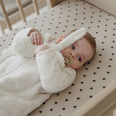 Meyco Hoeslaken Print -  40 x 80/90 cm - Jersey - Sweet Heart Soft Sand/Black 