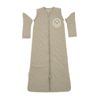 Meyco Baby Slaapzak Met Afritsbare Mouwen Slub Met Smile Applicatie Taupe / Offwhite 70 cm Meyco Baby Slaapzak Met Afritsbare Mouwen Slub Met Smile Applicatie Taupe / Offwhite 70 cm