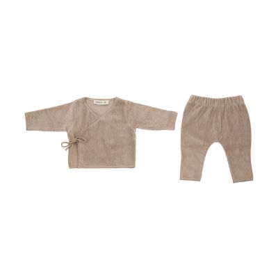 Witlof For Kids Velvet Rib Overslagtruitje + Broekje - Maat 50/56 - Urban Taupe 