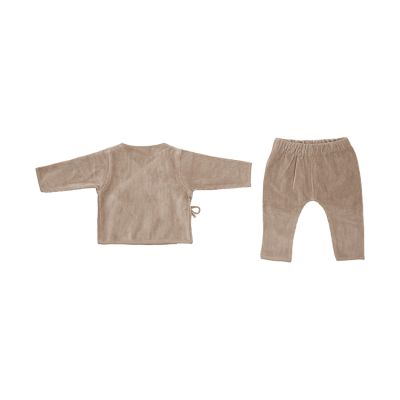 Witlof For Kids Velvet Rib Overslagtruitje + Broekje - Maat 50/56 - Urban Taupe 