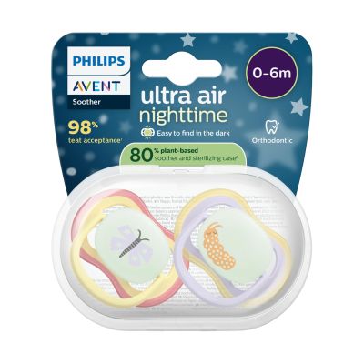 Philips Avent Ultra Air Fopspeen - 0-6 Mnd - 2 Stuks - Plant-based - Glow In The Dark Philips Avent Ultra Air Fopspeen - 0-6 Mnd - 2 Stuks - Plant-based - Glow In The Dark
