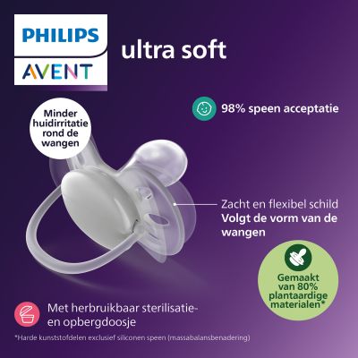 Philips Avent Ultra Soft Fopspeen - 6-18 Mnd - 2 Stuks - Plant-based Philips Avent Ultra Soft Fopspeen - 6-18 Mnd - 2 Stuks - Plant-based