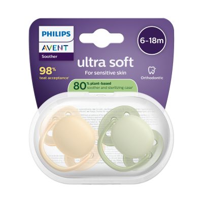 Philips Avent Ultra Soft Fopspeen - 6-18 Mnd - 2 Stuks - Plant-based Philips Avent Ultra Soft Fopspeen - 6-18 Mnd - 2 Stuks - Plant-based