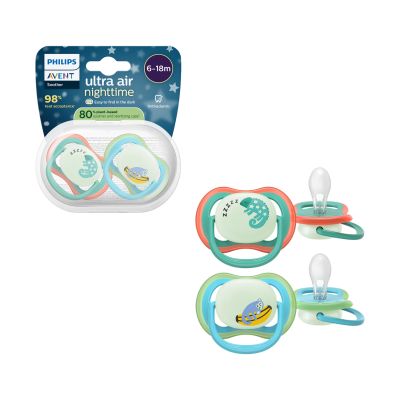 Philips Avent Ultra Air Fopspeen - 6-18 Mnd - 2 Stuks - Plant-based - Glow In The Dark Philips Avent Ultra Air Fopspeen - 6-18 Mnd - 2 Stuks - Plant-based - Glow In The Dark