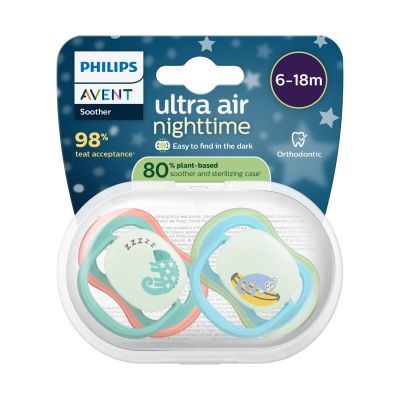Philips Avent Ultra Air Fopspeen - 6-18 Mnd - 2 Stuks - Plant-based - Glow In The Dark Philips Avent Ultra Air Fopspeen - 6-18 Mnd - 2 Stuks - Plant-based - Glow In The Dark