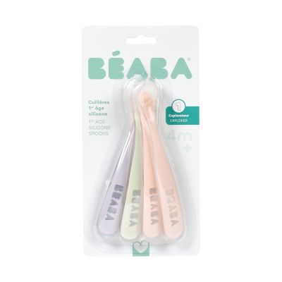 Beaba Set van 4 siliconenlepels 1ste leeftijd - Cotton Candy / Marshmellow / Grijsgroen / Lila