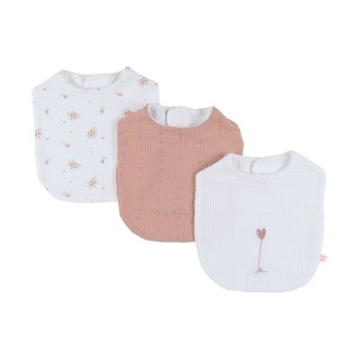 Noukie&#039;s Slabbetjes Set - Vintage Flowers - Wit/Roze