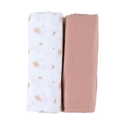 Noukie's Hydrofiele Doeken Set - Vintage Flowers - 100 x 100 cm - Wit/Roze