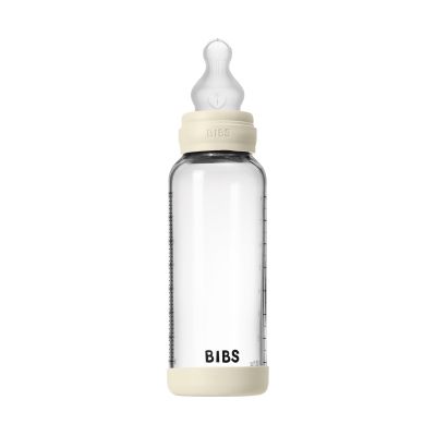 BIBS Fles - Medium Flow - Ronde Speen - 240 ml - Glas/Silicone - Ivory