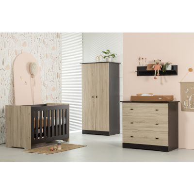 Interbaby Ledikant 70 x 140 Incl. Juniorzijden - Commode 3 laden - Hanglegkast Basalt