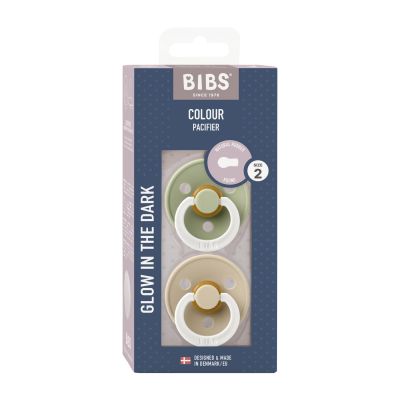BiBs Glow In The Dark Fopspeen - Rond - 2 Stuks - 6-18 Mnd - Sage/Vanilla BiBs Glow In The Dark Fopspeen - Rond - 2 Stuks - 6-18 Mnd - Sage/Vanilla
