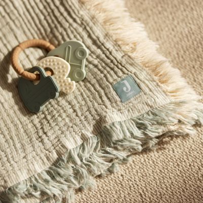 Jollein Deken Ledikant - 120 x 120 cm Fringe Stripe Sea Green/Ivory GOTS Jollein Deken Ledikant - 120 x 120 cm Fringe Stripe Sea Green/Ivory GOTS