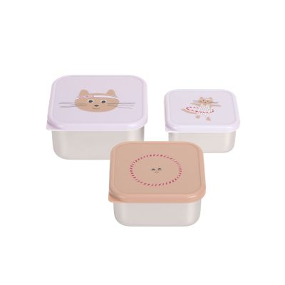 Lässig Tiny Team Cat Snackbox - 3 Stuks - RVS - Paars