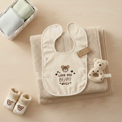 VIB Love You BEARY Much Slabbetje - One Size - Beige 
