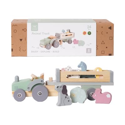 Phoohi Houten Traktor Met Trailer 8-Delig - Pastelkleur Phoohi Houten Traktor Met Trailer 8-Delig - Pastelkleur