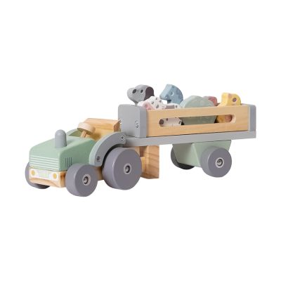 Phoohi Houten Traktor Met Trailer 8-Delig - Pastelkleur Phoohi Houten Traktor Met Trailer 8-Delig - Pastelkleur