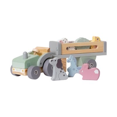Phoohi Houten Traktor Met Trailer 8-Delig - Pastelkleur Phoohi Houten Traktor Met Trailer 8-Delig - Pastelkleur