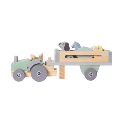 Phoohi Houten Traktor Met Trailer 8-Delig - Pastelkleur Phoohi Houten Traktor Met Trailer 8-Delig - Pastelkleur