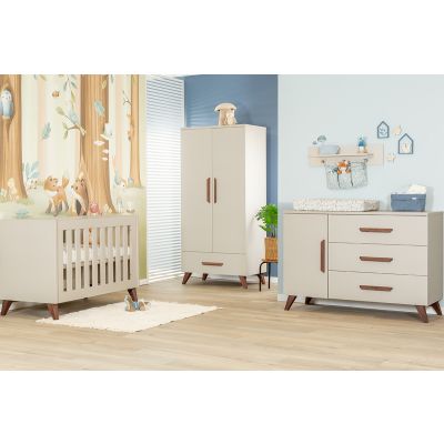 TWF Ledikant 60 x 120 - Commode XL 3 Laden 1 Deur - Hanglegkast XL 3 Deuren 2 Lade Salerno Walnoot
