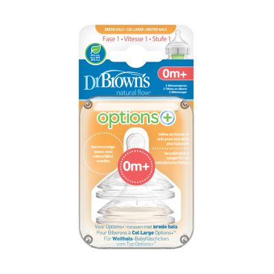 Dr. Brown's Flesspeen Brede Hals Options+ Fase 1 2-Pack Dr. Brown's Flesspeen Brede Hals Options+ Fase 1 2-Pack