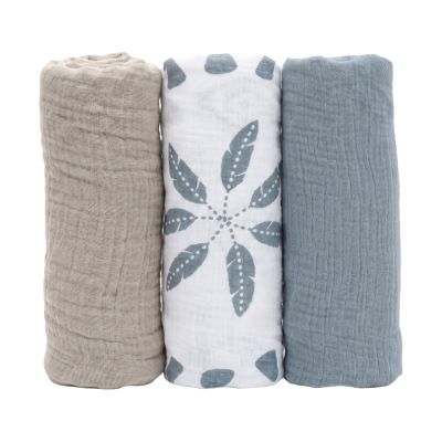 Noukie's Moon Feathers Hydrofiele Doeken - 3 Stuks - 70 x 70 cm - Beige/Blauw