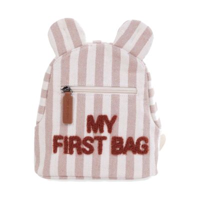 Childhome Rugzak My First Bag Strepen Electric Nude / Terracotta Childhome Rugzak My First Bag Strepen Electric Nude / Terracotta