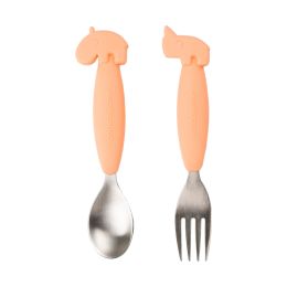 Done By Deer Easy-Grip Spoon And Fork Set Deer Friends Coral
