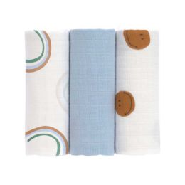 Lässig Multidoek Swaddle & Burp GOTS Happy Rascals Smile Sky Blue 60 x 60 cm 3-Pack