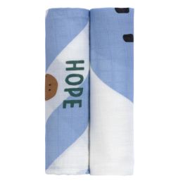 Lässig Swaddle Heavenly Soft Happy Rascals Smile Sky Blue 120 x 120 cm 2-Pack