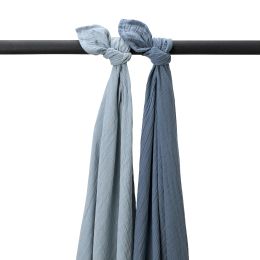 Meyco Swaddle inbakerdoek – 2 stuks – 120x120 cm – Jeans Blue / Indigo