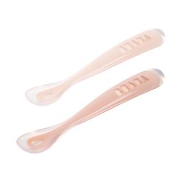 Beaba Siliconen Lepelset 1ste Leeftijd met Reisetui - Duo Cotton Candy / Marshmallow