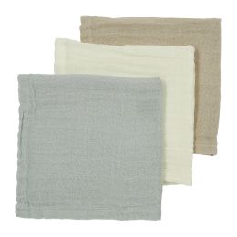 Meyco Monddoek Hydrofiel Pre-Washed Uni Offwhite/Light Grey/Toffee 30 x 30 cm 3-Pack