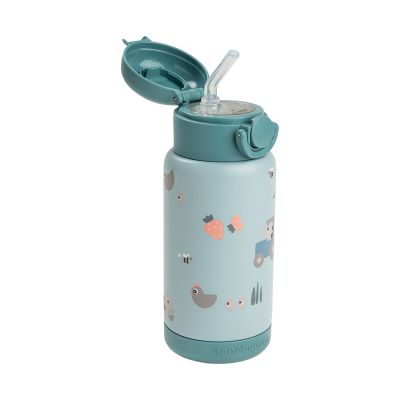 Done By Deer Thermos Drinkfles Rietje - 340 ml - Tiny Farm - Blue
