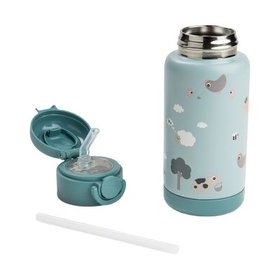 Done By Deer Thermos Drinkfles Rietje - 340 ml - Tiny Farm - Blue