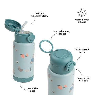 Done By Deer Thermos Drinkfles Rietje - 340 ml - Tiny Farm - Blue