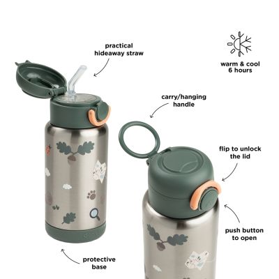 Done By Deer Thermos Drinkfles Rietje - 340 ml - Tiny Trails - Green