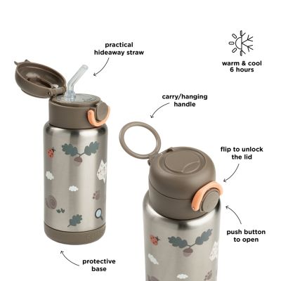 Done By Deer Thermos Drinkfles Rietje - 340 ml - Tiny Trails - Sand