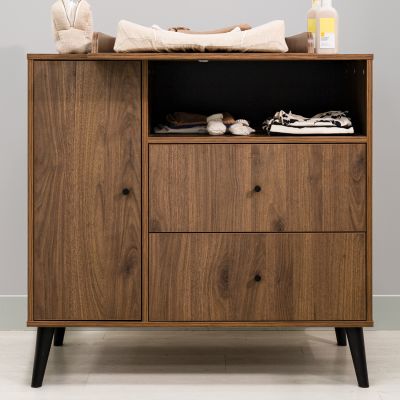 Bopita Ledikant 60 x 120 cm - Commode - 2‑Deurskast - Zara - Walnoot/Zwart